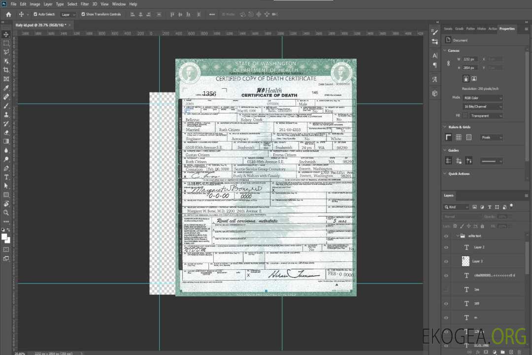 Modèle de certificat de décès de l'État de Washington aux États-Unis au format PSD, entièrement modifiable, version 2 template Modèle de certificat de décès de l'État de Washington aux États-Unis au format PSD, entièrement modifiable, version 2 template